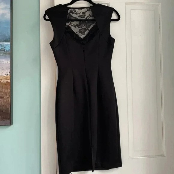 Dress Barn Bodice Lace Back Straight Midi Black Satin Like Dress Size 4 - Picture 11 of 16